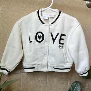 Zara White LOVE Varsity Button Up Jacket